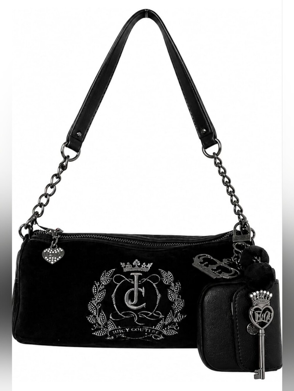 Juicy Couture Black Valour Royal Shoulder Bag 💎Rhinestone🖤Heart Pocket🗝Charms